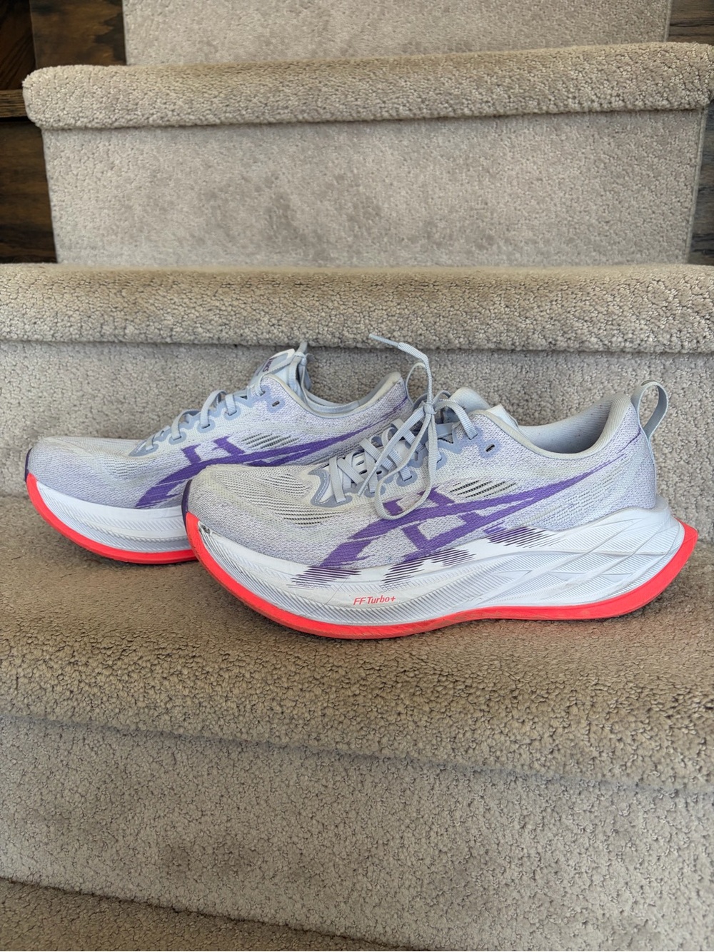 ASICS Superblast Unisex Running Shoes - Light Gray with Purple and Coral Accents